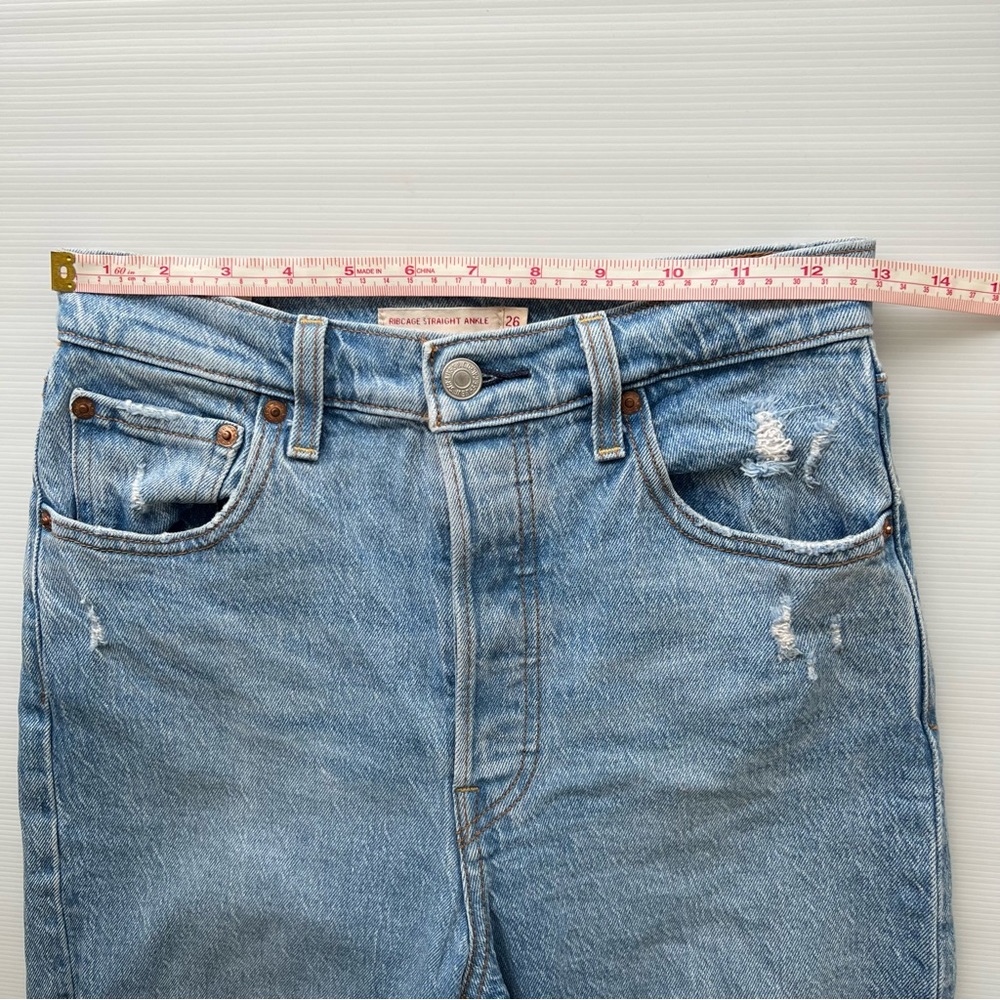 Levi’s Ribcage Premium Denim Jeans Straight Ankle Distressed High Waist 26 / 8 - Picture 11 of 15